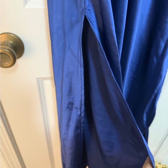 Blue Satin Mock Neck Maxi Dress - Picture 8 of 14